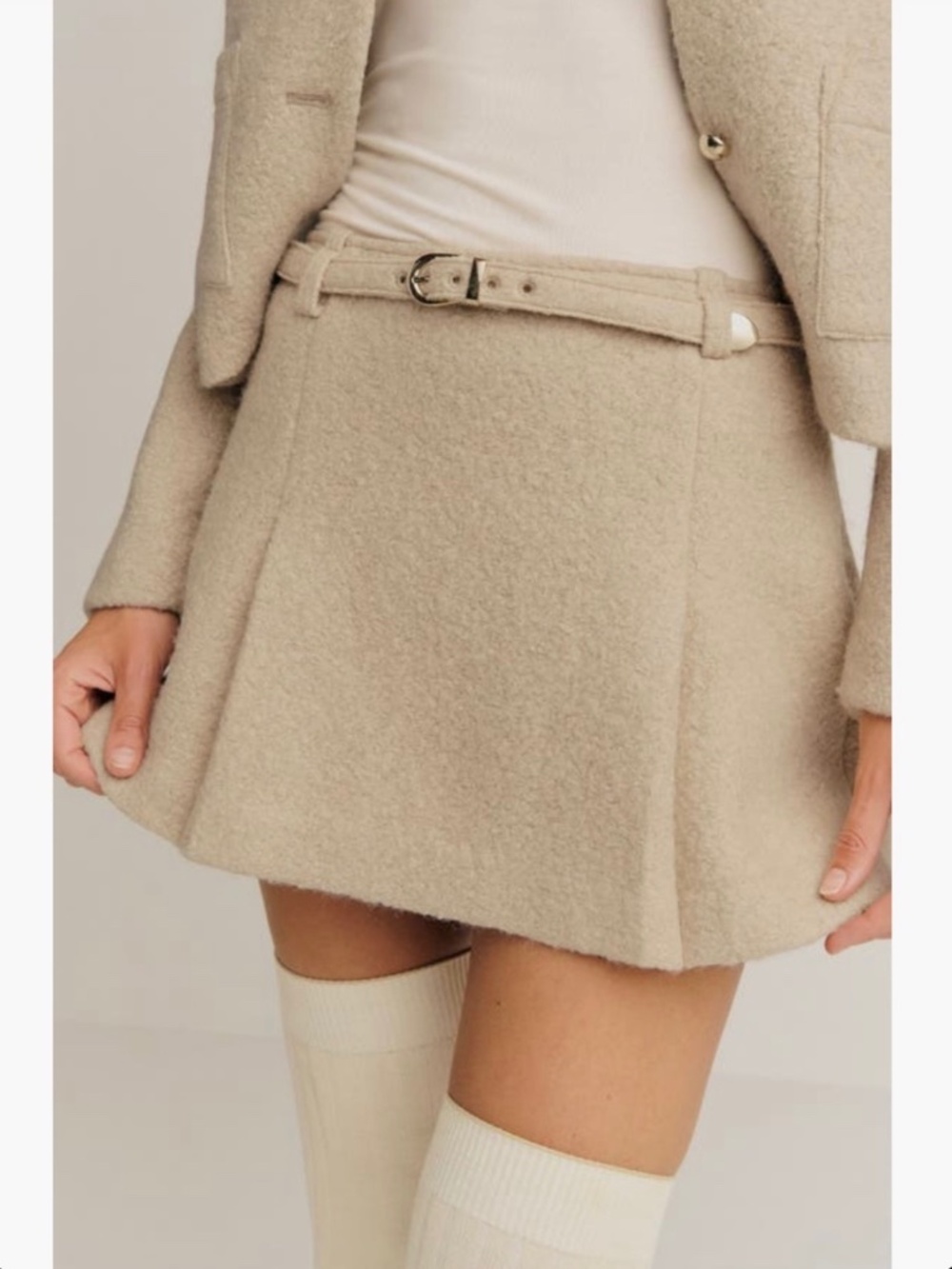 Reformation Rory Wool Blend Miniskirt Beige SZ 12